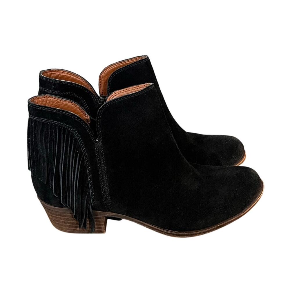 Lucky Brand Womens Suede Fringe Ankle Boots Sz 7 Western Boho Festival Booties - Picture 2 of 9
